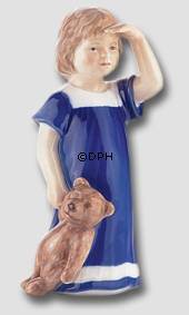 Else Waiting, Girl standing with Teddy, Royal Copenhagen figurine
