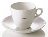 Hvid Halvblonde kop og underkop,stor kaffe, indhold 17 cl, produceret af Royal Copenhagen