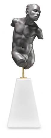Torso Skulptur, Adonis, mand, sort bisqiut, Royal Copenhagen figur