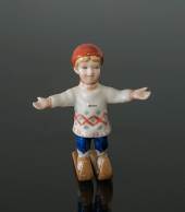 Mini Summer and Winter Children, Boy Skiing, Royal Copenhagen figurine