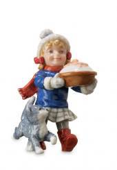 Mini Sommer og Vinterb�rn, pige med gr�dfad, Royal Copenhagen figur