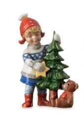 Mini Summer and Winter Children  girl with small christmas tree, Royal Copenhagen figurine