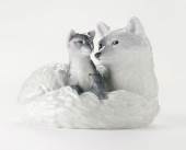 Arctic fox with puppy, Royal Copenhagen figurine