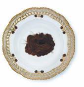 Flora Danica Mushrooms, soup plate with Thelophora terristris, open-work border, produced by Royal Copenhagenn