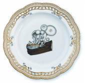 Flora Danica Mushrooms, dish with Honey Fungus, open-work border, produced by Royal Copenhagenn