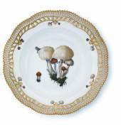Flora Danica Mushrooms, soup plate with Tuft, open-work border, produced by Royal Copenhagenn