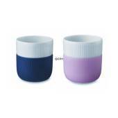 Contrast mug, pearl with extra rose and blue cover, produced by Royal Copenhagen, capacity 25 cl., set of two