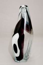 Vase, glass, black and white