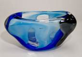 Bowl, oval, glass, blue and black