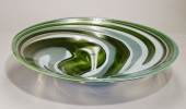Dish, round, glass, green and white