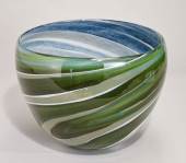Bowl, round, glass, green and white