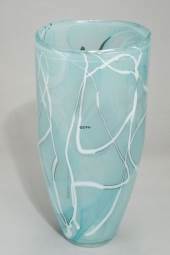 Vase, glass, light blue and white