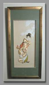 Japanese picture w/geisha dolls