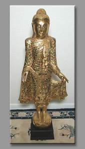 Buddha Stående, træ m/guld