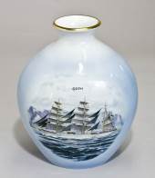 Windjammer vase with the German ship Gorch Fock, produced by Bing & Grondahl