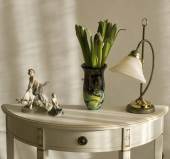 Milan table lamp in verdigrised green