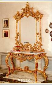 Console with mirror and marble top, hand carved, goldfinish