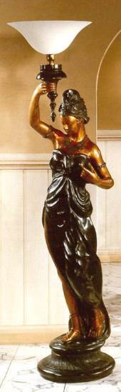 Statue with lamp, hand carved, gold finish with paint
