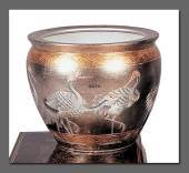 Chinese fish bowl with birds, silver with decoration