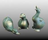 Duck, Set of 3, verdigrised figurines