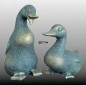 Duck, lying, verdigrised figurine