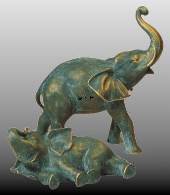 Elephant, lying figurine, verdigrised