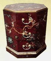 Chinese Chest of Drawers, reddish brown w/decoration