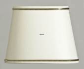 Oval lampshade height 10 cm covered with off white chintz material with gold edge