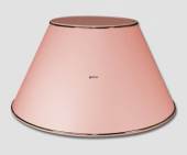 Round lampshade medium tall model height 28 cm covered with rose-coloured chintz material with gold edge