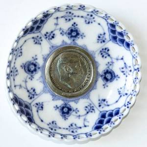 Blue Fluted, Full Lace, Candle ring with coin 2 Krone Christian X 1912 | Year 1912 | No. 1-1009-2 | DPH Trading