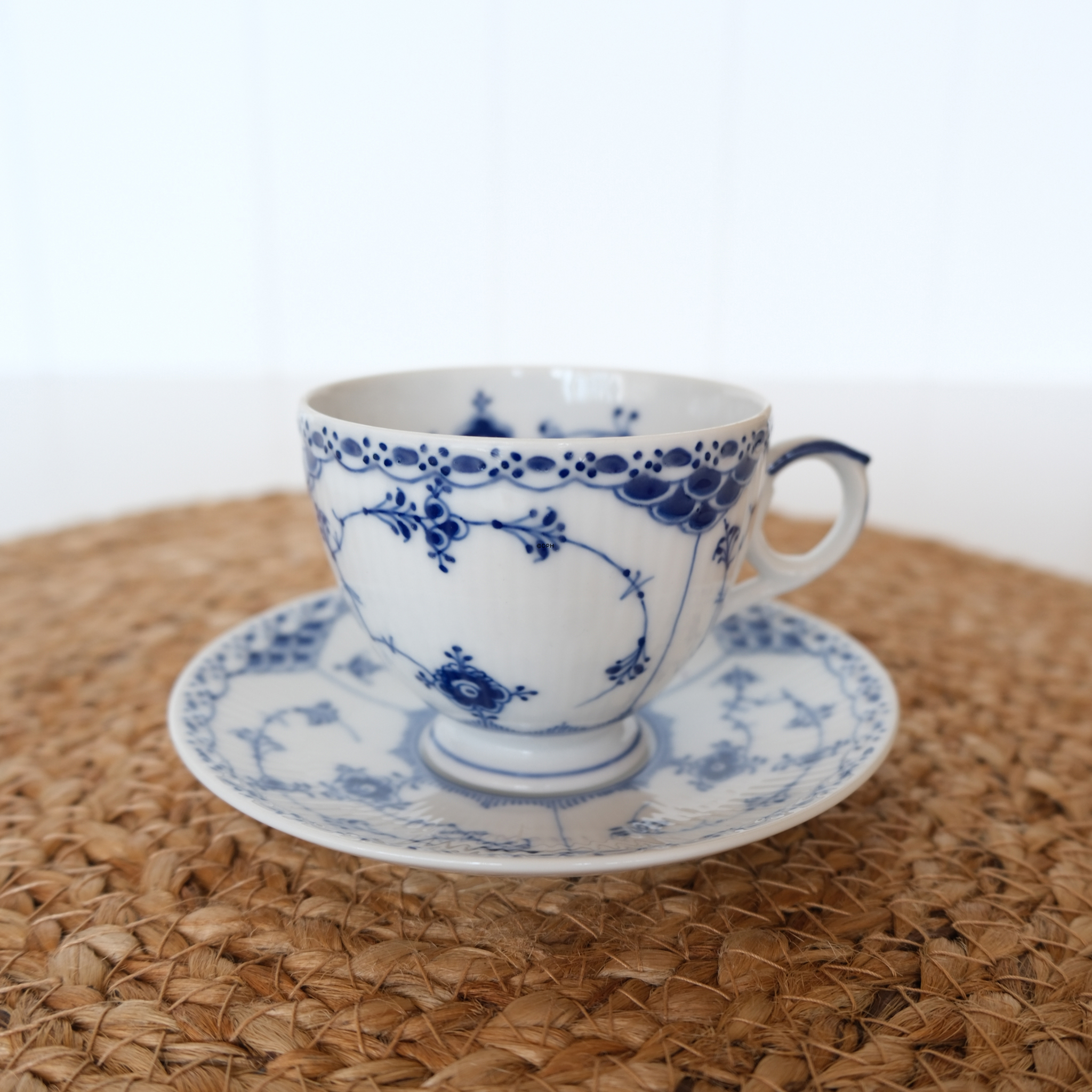 Blue Fluted, Half Lace, Cup and saucer, Royal Copenhagen