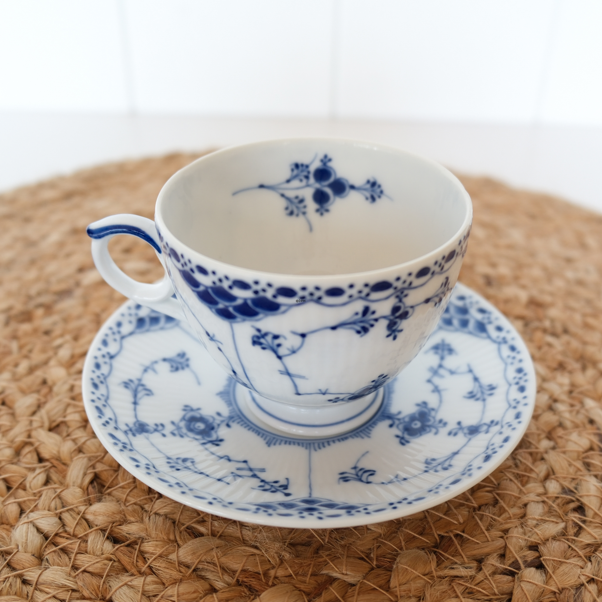Blue Fluted, Half Lace, Cup and saucer, Royal Copenhagen