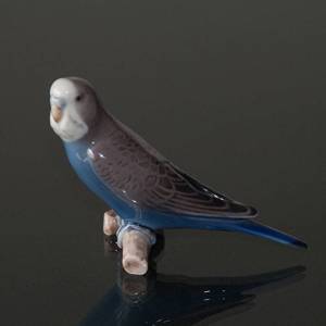 Blue Budgerigar, parakeet on branch, Bing & Grondahl bird figurine | No. 1020457 | Alt. B2210 | DPH Trading