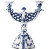 Blue Fluted, Full Lace, Candlestick 2 branches, Royal Copenhagen