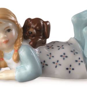 Girl lying with dog, mini figurine Royal Copenhagen | No. 1249124 | DPH Trading
