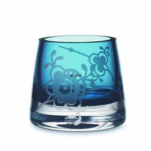 Glass tealight holder with Blue Fluted Decor in relief, blue, Royal Copenhagen | No. 1249492 | DPH Trading