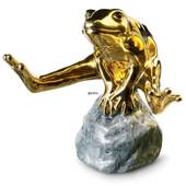 Gold frog sitting on stone, Royal Copenhagen figurine
