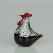Rooster, Glass Sculpture Black w/white, Height: 11cm, Glass Art, 
