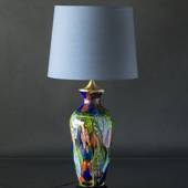 Large Glass Lampe on foot. Blue with green and red, 45 cm, Hand Blown, 