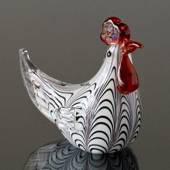 Hen, Glass, white w/black, 16cm, Glass Art, Hand Blown, 