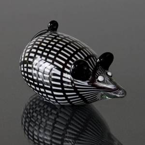 Glass Mouse Figurine, Black and White striped, Hand Blown Glass Art, | No. 4371 | DPH Trading