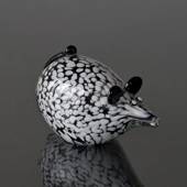 Lying Glass Mouse, Black and White spotted,Hand Blown Glass Art, 