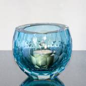 Light Blue Tealight Candle Holder, Glass with cut edge, Hand Blown, 
