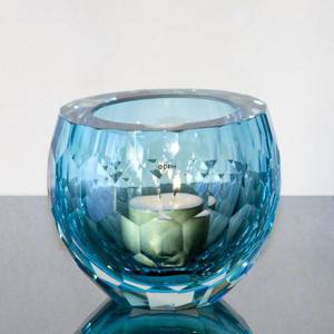 Light Blue Tealight Candle Holder, Glass with cut edge, Hand Blown, | No. 4412 | DPH Trading