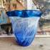 Blue Glass Vase, oval with wavy edge, Hand Blown Glass Art, | No. 4420 | DPH Trading
