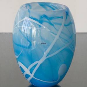 Glass Flowerpot, or vase, Blue with White contrast, Hand Blown Glass Art, | No. 4441 | DPH Trading