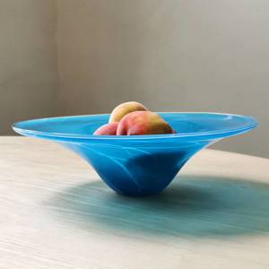 Cheap Glass Dish, Blue with White, Hand Blown Glass Art, | No. 4442 | DPH Trading