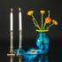 Large Cheap Glass Vase, Blue with Yellow edge, Hand Blown Glass Art, | No. 4453 | DPH Trading