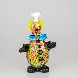Clownfigurine, Glass Clown with blue butterfly, 24cm, Hand Blown Glass | No. 4480 | DPH Trading