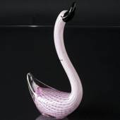 Swan Figurine in Glass, Swan in white and rose, Hand Blown, 